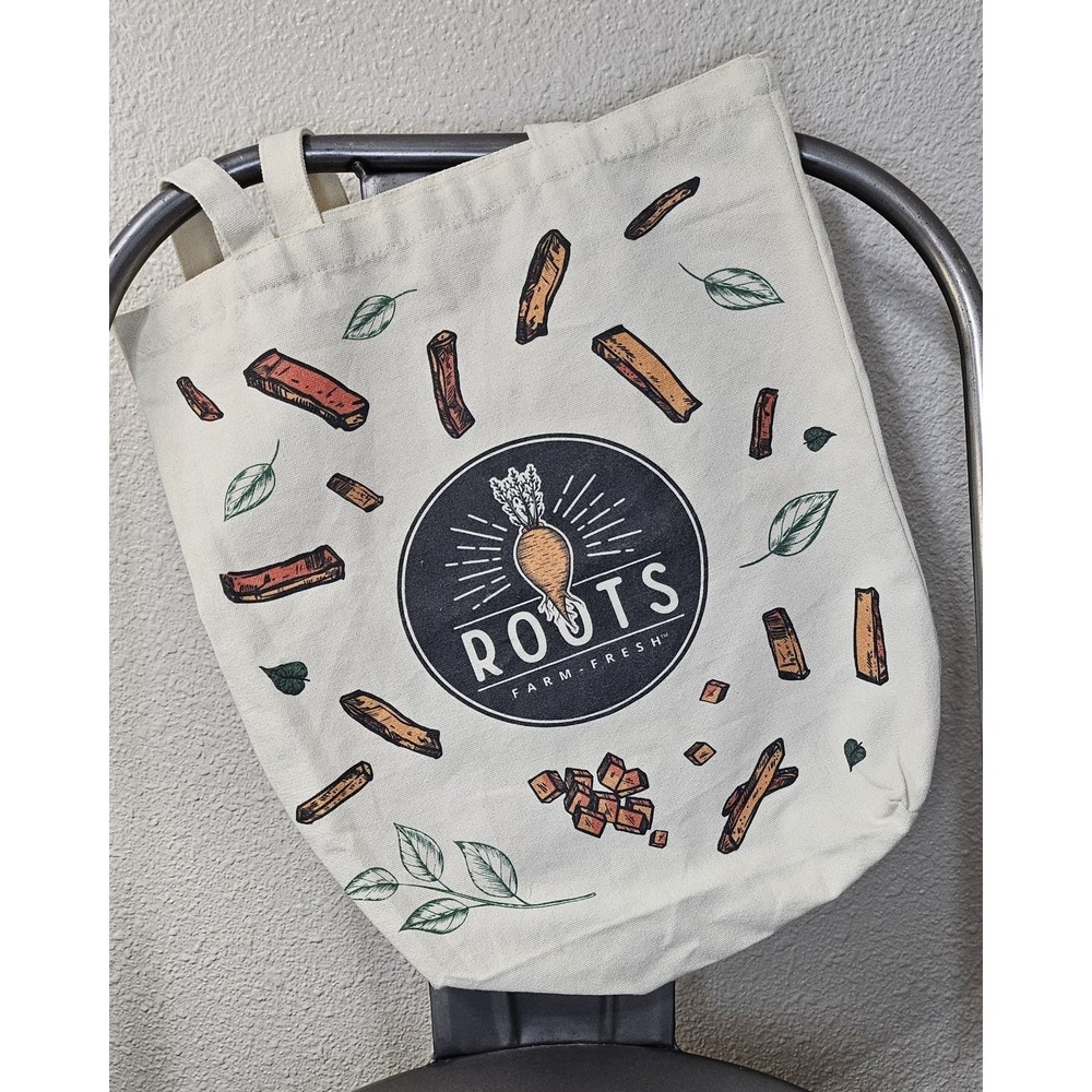 Roots Brand Farm Fresh Reusable Tote Bag Double Shoulder Strap Farmers Market